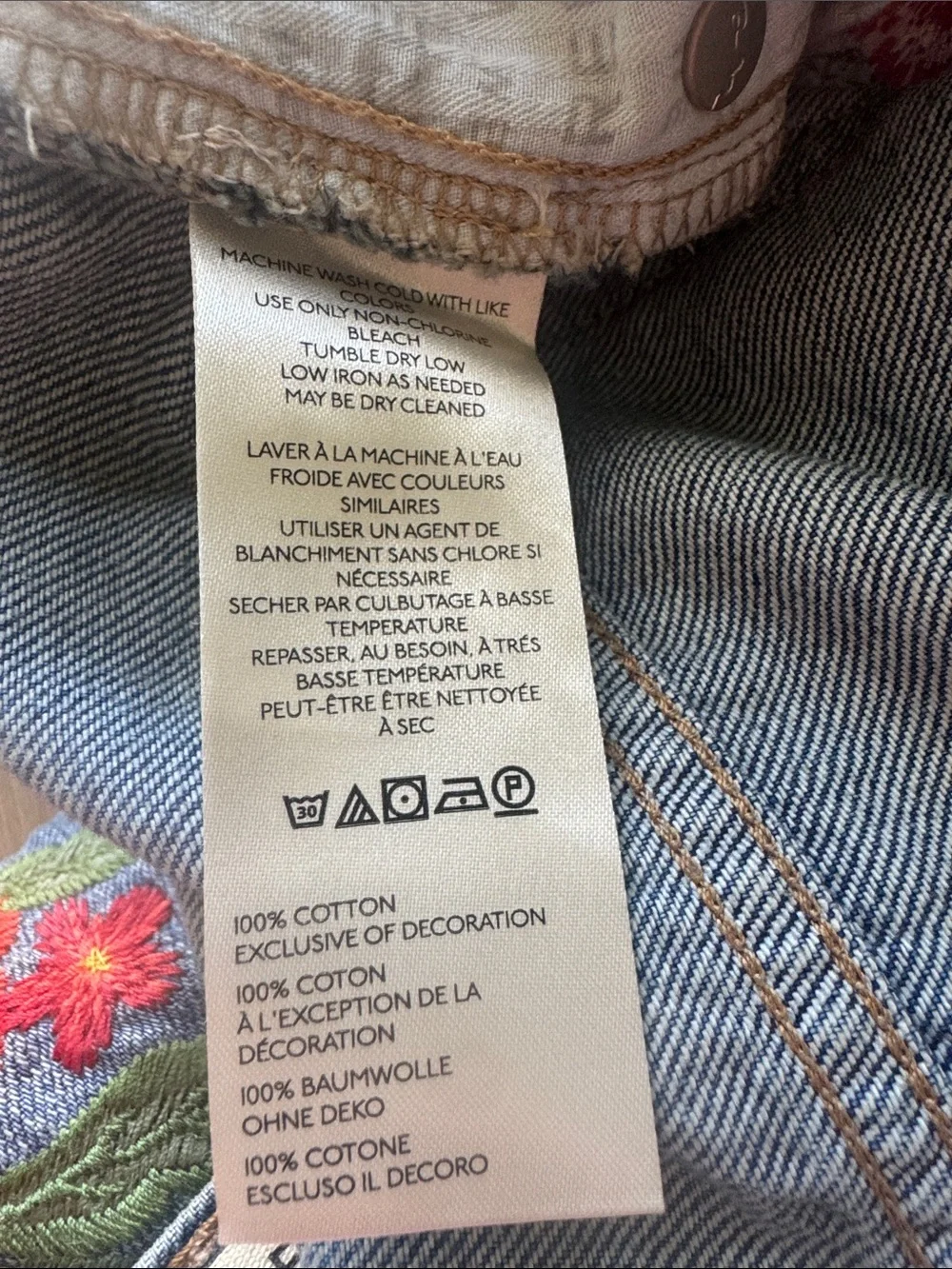 Free People We The Free Willow Floral Embroidered Jean Retrograde Blue Size 25 - Picture 13 of 16
